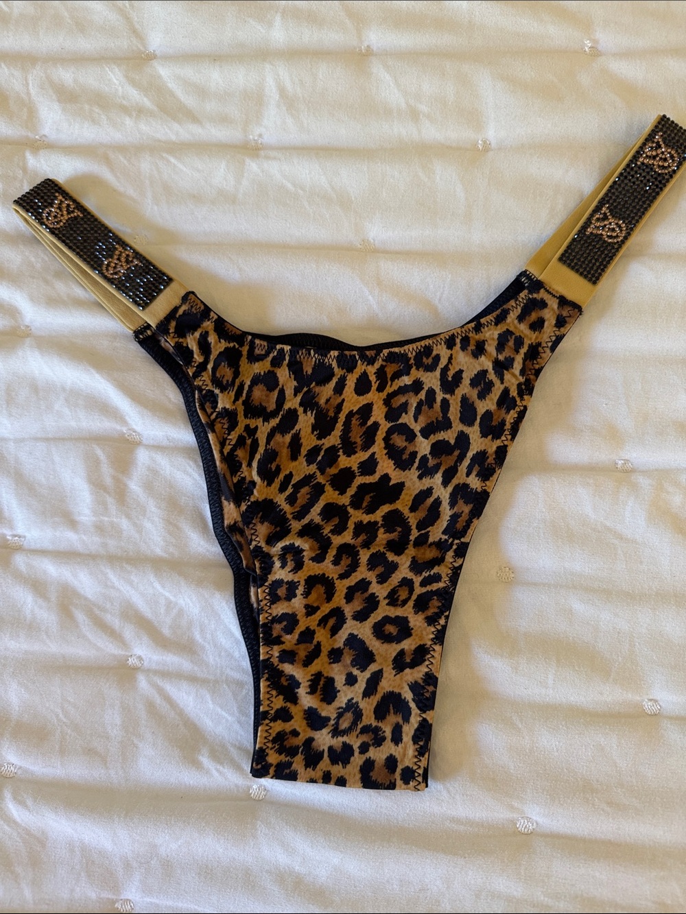 Victoria's Secret Leopard Print Bikini Bottoms with Gold Accent Straps